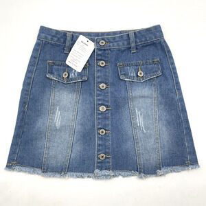 NWT BAILUNDAISI Medium Wash Button Down Denim Skirt Women's Size S 26"
